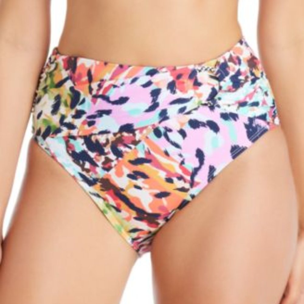 NWT Bleu By Rod Beattie Party Animal Draped High Waist Bikini Swim Bottoms Pink